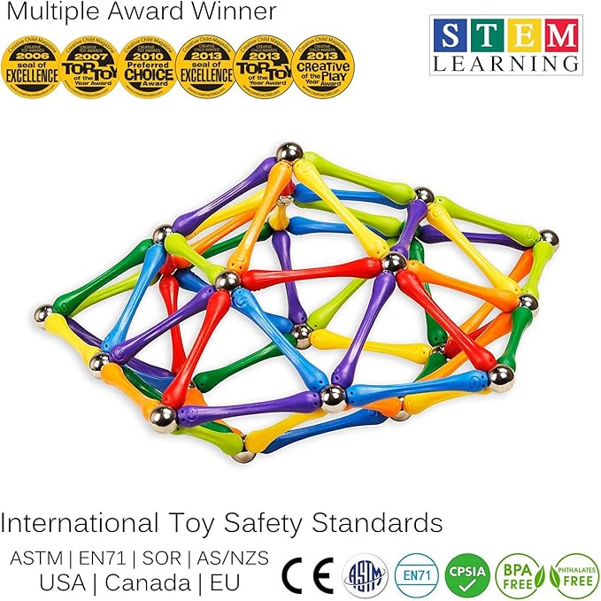 Goobi 180 Piece Magnetic Building Sticks Blocks Tiles Toy Magnet 3D Construction Set STEM Educational Toys for 3 4 5 6 7 8 Year Old Kids Boys Girls Adults with Storage Box and Instruction Guide