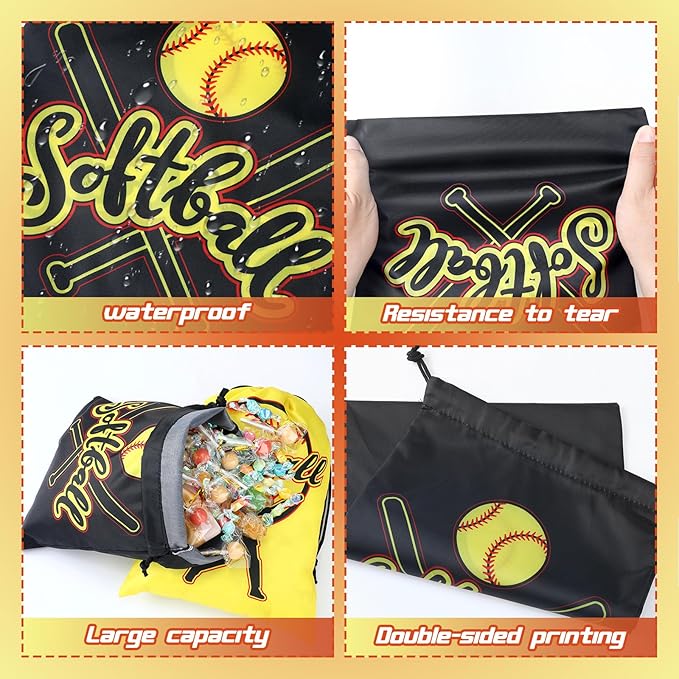 Jenaai 148 Pcs Softball Party Favors Include Softball Drawstring Bags Softball Charm Bracelets Softball Keychain Softball Hair Ties Softball Stickers, Softball Gifts for Women Birthday(Classic)