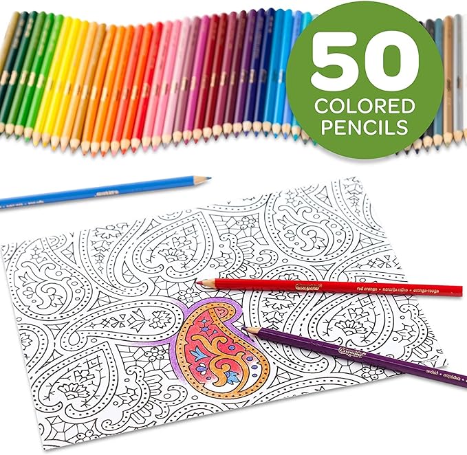 Crayola Colored Pencils For Adults (50ct), Colored Pencil Set for Adult Coloring Books, Coloring Set, Gift for Teens & Adults [Amazon Exclusive]