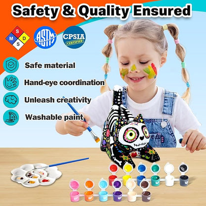 FUNZBO 4.3in Paint Your Own Cat Lamp Kit - Arts and Crafts Supplies Kitten Painting Kits for Kids Teens, DIY Night Light Toy for Toddler Girl Boy Ages 3 4 5 6 7 8 9 10 11 12 13+ Birthday Easter Gift