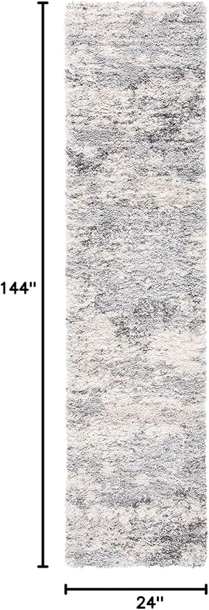 SAFAVIEH Berber Shag Collection Runner Rug - 2' x 12', Ivory & Beige, Modern Abstract Design, Non-Shedding & Easy Care, 1.2-inch Thick Ideal for High Traffic Areas in Living Room, Bedroom (BER272A)