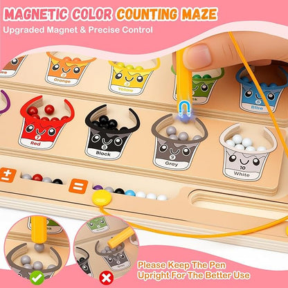 2 IN 1 Magnetic Color and Number Maze, Montessori Toys with Drawing Board for 3 4 5 Year Old, Wooden Magnet Balls Puzzles, Learning Educational Toys for Kids Toddlers Boys Girls Christmas Birthday