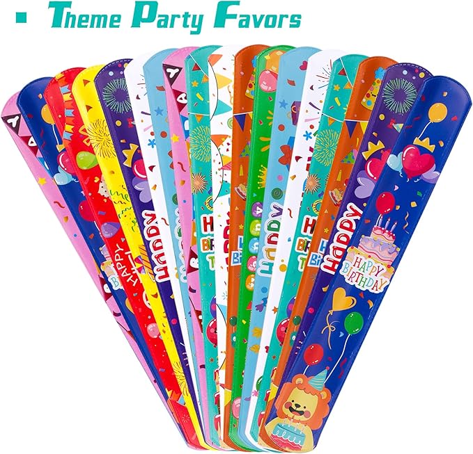 30pcs Happy Birthday Slap Bracelets with 10pcs Tattoo Stickers for Kids Birthday Party Favors Classroom School Favors Prizes Exchanging Favors