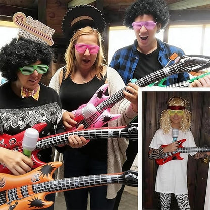OuMuaMua Inflatable Rock Star Toy Set, 18 Pack Inflatable Party Props - 4 Inflatable Guitar, 6 Microphones, 6 Shutter Shading Glasses, 1 Saxophone and 1 Inflatable Keyboard Piano Inflatable Rock Toys