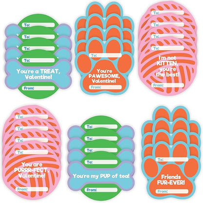 Set of 24 Valentines Cards for Kids Classroom -Valentine's Day Cats & Dogs Wood Painting Kits for Kids School -Each Valentines Gift Includes Complete Craft Kit & Card for Boys Girls Classroom Exchange