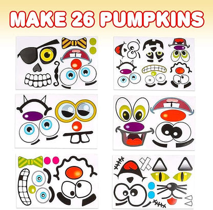 ArtCreativity Halloween Pumpkin Decorating Stickers - 12 Large Sheets - Jack-o-Lantern Decoration Kit - 26 Total Face Stickers - Cute Halloween Decor Idea - Treats, Gifts, and Crafts for Kids- 6" x 9"