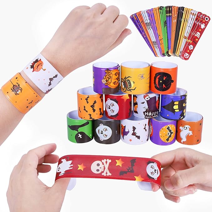 Max Fun 48pcs Halloween Slap Bracelets Halloween Party Favors Halloween Toys for Kids Halloween Party Favor Halloween Treat Bags Gifts Birthday Party (Halloween)