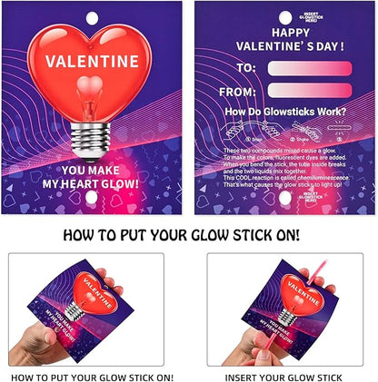 Giiffu 36 Packs Neon Valentines Day Gift Cards with Glow Stick Bracelets, Valentines Exchange Gift Cards for Kids Classroom, DIY Valentine's Crafts Art Kits for Class, Party Favors Supplies for School