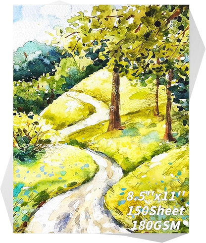 150 Sheets Watercolor Paper Bulk,White Water Color Paper for Kids Child Students Adults Artists Drawing-65LB/180GSM Art Paper-8.5 x 11 inch Painting & Craft Paper, Finger Paints, Watercolor, Tempera