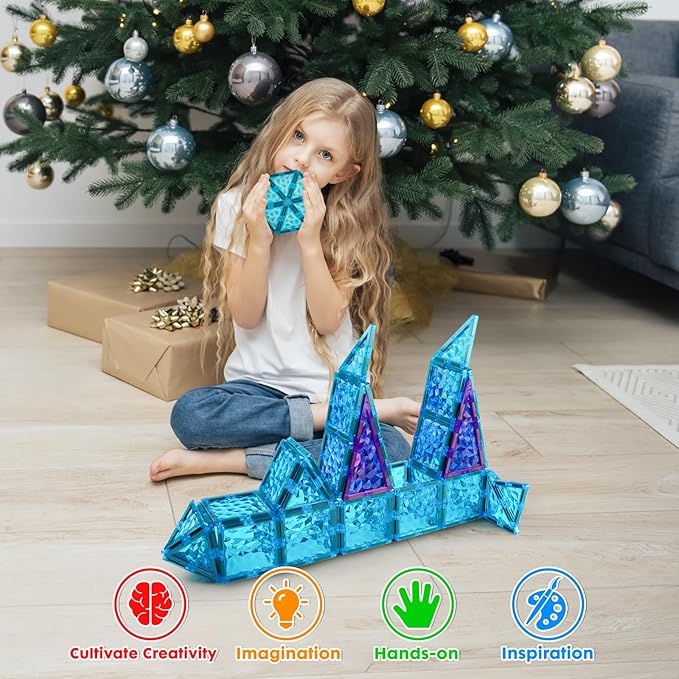 Magnetic Tiles 26 pcs Frozen Castle Magnetic Tiles - 3D Diamond Building Blocks, STEM Educational Kids Toys for Pretend Play, Birthday Gifts Montessori Sensory Educational Magnet Toys