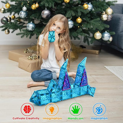 Magnetic Tiles 26 pcs Frozen Castle Magnetic Tiles - 3D Diamond Building Blocks, STEM Educational Kids Toys for Pretend Play, Birthday Gifts Montessori Sensory Educational Magnet Toys