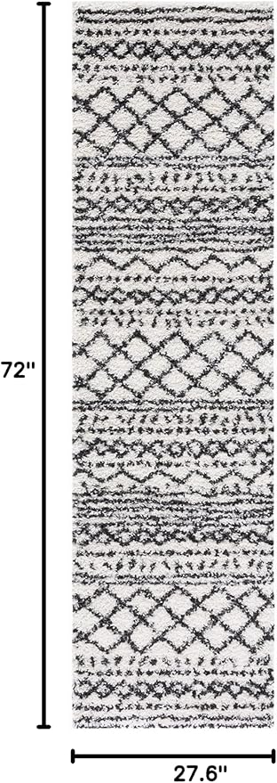 SAFAVIEH Arizona Shag Collection Runner Rug - 2'3" x 6', Ivory & Black, Moroccan Design, Non-Shedding & Easy Care, 1.6-inch Thick Ideal for High Traffic Areas in Living Room, Bedroom (ASG741Z)