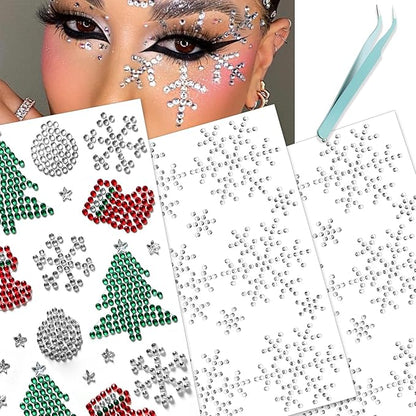 NOOEPC Christmas Face Gems Rave Accessories, Christmas Makeup Snowflake Self-Adhesive Face Jewels Eye Jewels Festival Essentials Rhinestone Stickers, Eye, Makeup for Kids,Women