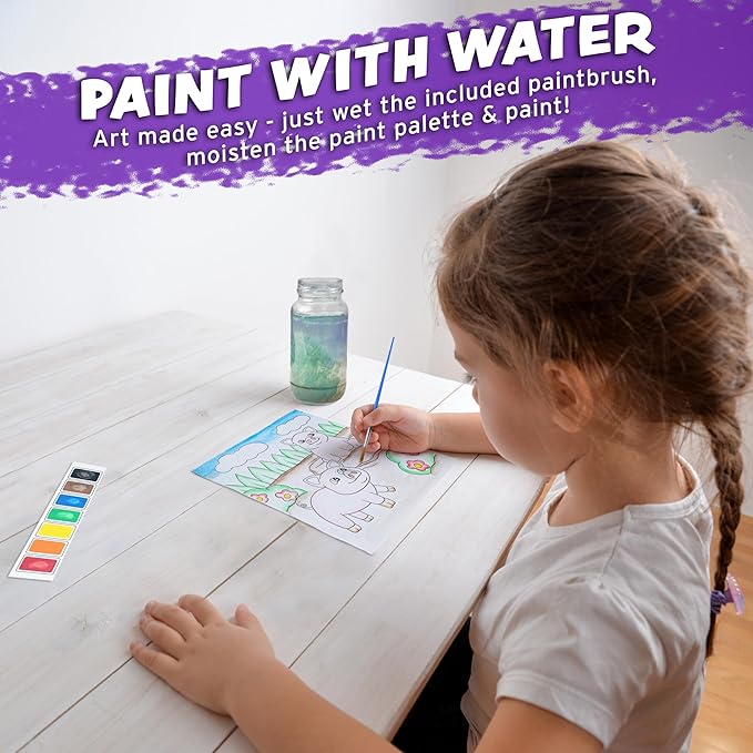 Imagination Works® Paint with Water Books for Kids, 6 Pack | Watercolor Coloring Book Set for Toddler Activities | Spillproof Kids Paint Palette on Each Page | Airplane Toys & Travel Toys for Kids