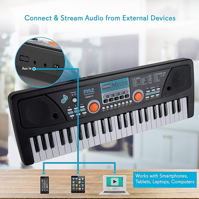 Pyle 49-Key Electric Piano Keyboard – Portable Digital Music Keyboard with Drum Pad, Microphone, Record & Playback Mode for Beginners and Kids