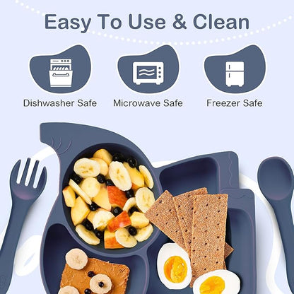 Complete Silicone Baby Feeding Set - 6+ Months Food Grade Baby Feeding Essentials | Silicone Bibs, Baby Bowls and Plates, 3 in 1 Baby Sippy Cup, Spoons and Fork Set | Free of BPA/PVC/Lead/Phthalate