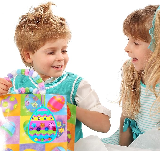 24 Sets Easter Egg Ornaments Decorations DIY 3D Easter Craft Kits Assorted Foam Easter Egg Shaped Ornaments Easter Stickers Pom-poms for Kids Party Favors Easter Spring Classroom Activity Art Project