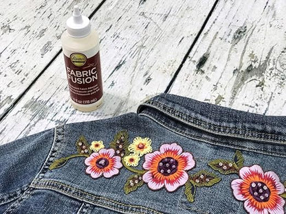Aleene's Fabric Fusion Glue 8 fl oz, Permanent and Washable Adhesive, No-Sew Fabric Glue for Clothing, Denim, Polyester, Cotton, Flannel Materials, Dries Flexible