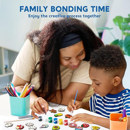 JOYIN 12 pcs Wooden Magnets, Painting Craft for Boys and Girls, Spring and Rainy Day Activities Kit, Craft Toys Gifts for Kids Birthday Easter