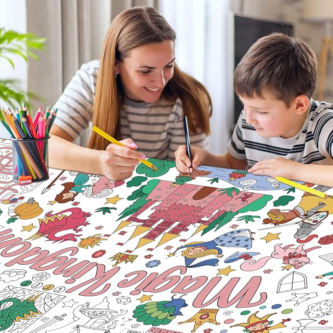 Magic Kingdom Giant Coloring Poster for Kids 30 x 72 Inch, Princess Large Coloring Poster Tablecloth, Fairy Themed Color-in Activities Games for Kids School Classroom Home Party Supplies Decorations