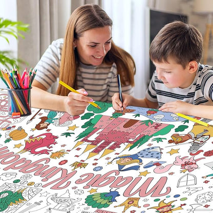 Magic Kingdom Giant Coloring Poster for Kids 30 x 72 Inch, Princess Large Coloring Poster Tablecloth, Fairy Themed Color-in Activities Games for Kids School Classroom Home Party Supplies Decorations