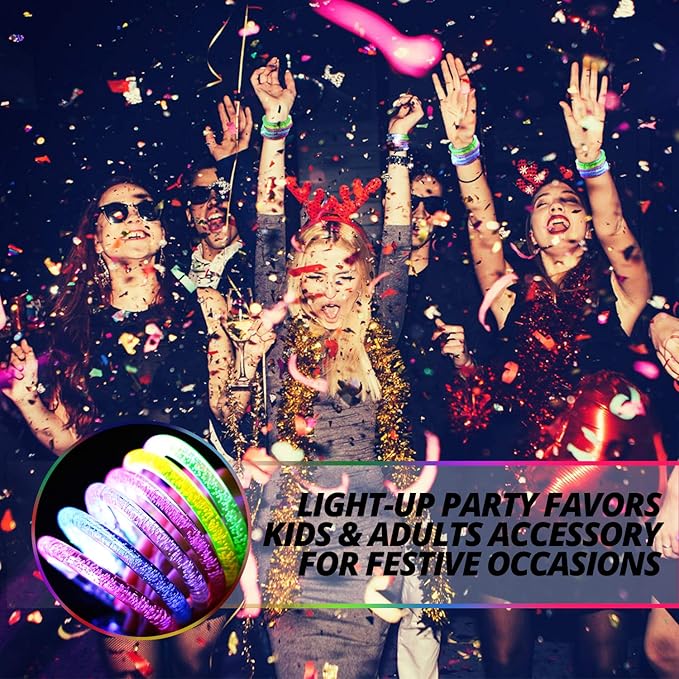 Novelty Place 12Pcs LED Glow Bracelets Set - Light Up Party Favor Toys Glow Sticks for Kids and Adults - Glow in the Dark Accessories for Halloween, Birthdays, Concerts, and Carnival Celebrations