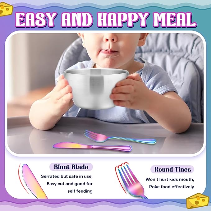 HaWare 12-Piece Kids Silverware, Stainless Steel Toddler Utensils Flatware Set, Preschooler Eating Utensils Includes 4 Spoons 4 Forks 4 Knives, Metal Children Cutlery for Home School, Mirror Finished