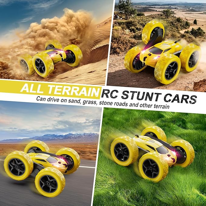 Remote Control Car, RC Car Toys for 6-12 Year Old Boys, Off Road RC Stunt Car 4WD 360° Rotating Remote Control Car for Kids, Boys Girls Gifts for Birthday, Christmas Yellow