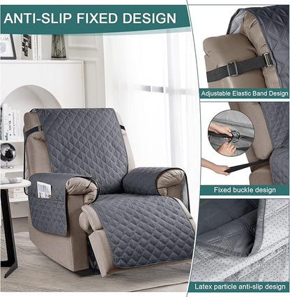 Ruaozz 100% Waterproof Recliner Chair Cover Non-Slip Reclining Cover for Recliner Chair Washable Chair Seat Cover with Elastic Straps for Kids, Dogs, Pets (Dark Grey, 23'')