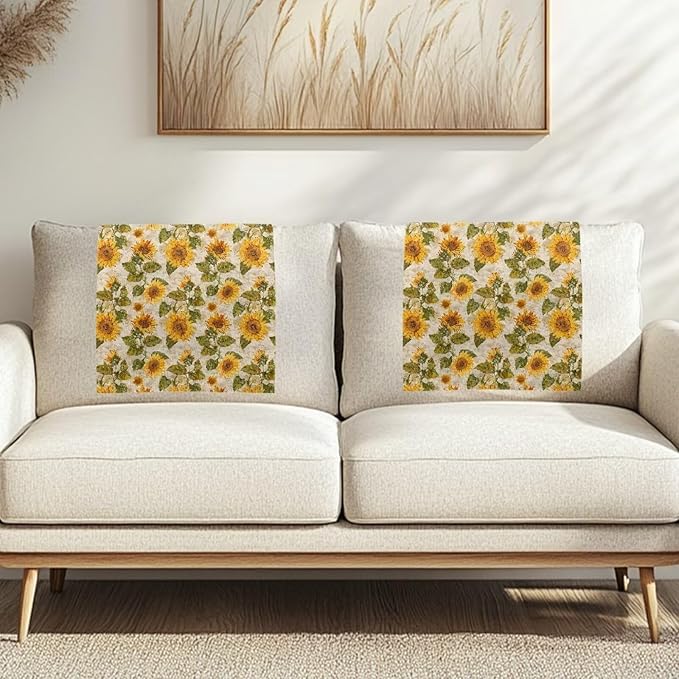 Sunflower Head Protector for Sofa Fabric Recliner Headrest Cover for Recliners Pet Scratch Resistant Couch Headrest Protector Furniture Protector for Recliner Sofa Slipcovers Set of 3