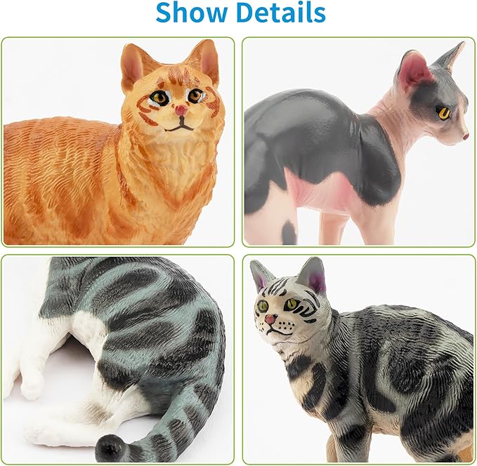 12PCS Cat Figurines, Plastic Cat Figures Realistic Kitten Toys, Cat Cake Toppers Halloween Christmas Birthday Gift for Kids & Children