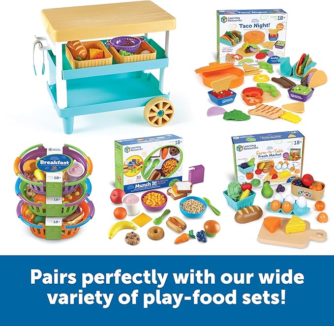Learning Resources New Sprouts Prep ‘n’ Store Kitchen Island, 11 Pieces, Ages 2+, Play Food for Kids’ Kitchens, Grocery Store Pretend Play, Play Food for Toddlers