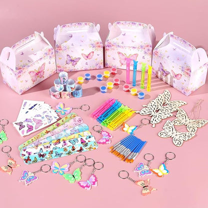 Butterfly Party Favors Birthday Decorations Fairy Themed Birthday Party Supplies for Girls Kid Straw Bubble Wand Slap Bracelet Keychain Gift Prize Goodie Bag Stuffer Classroom Reward