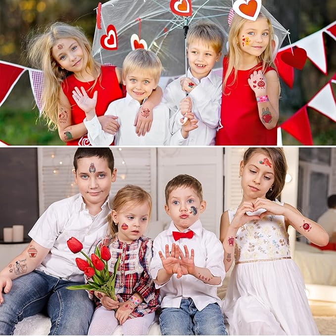 12 Valentines Slap Bracelets Wristbands, 12 Kids Temporary Tattoos Sheet, Heart Donut Monster Friendship,Valentine’s Day Party Favors Supplies, Valentines Gift Classroom Prizes Exchanging