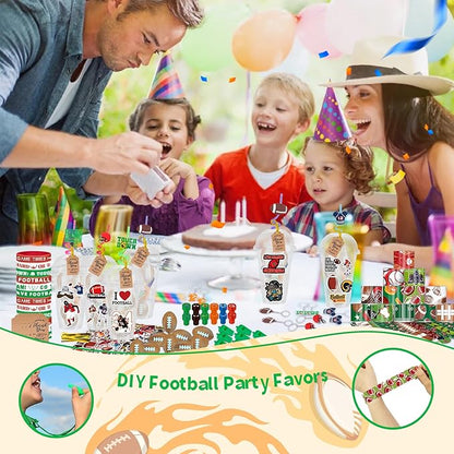 Football Party Favors 170 Pcs Football Birthday Party Decoration With Cups Straws Slap Bracelets Whistles Stress Balls Wristbands Keychains Stamps Stickers Thank you Tags(Football)