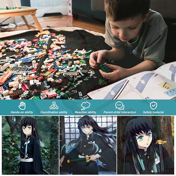 Jorumo Demon Slayer SwordsBuilding Sets for Adults and Kids, 40in Tokitou Muichirou Sword Building with Scabbard and Stand, Anime Sword Building Toy Katana Demon Slayer Gift, 771 Pcs