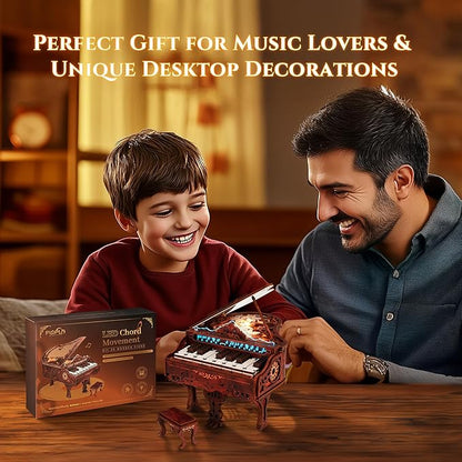 3D Wood Puzzle Piano Kit, Playable Wooden Keyboard Model with LED Lights, Interactive Craft Kit & Digital Piano Puzzle for Adults and Kids（with LED