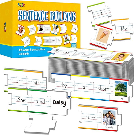 110PCS Sentence Building, Double-Sided Puzzles 180 Sight Words & 20 Blanks for Kids Learning Sentences, Early Reading, Writing & Language Practice-Educational Toy for Kindergarten, Grade 1st, 2nd