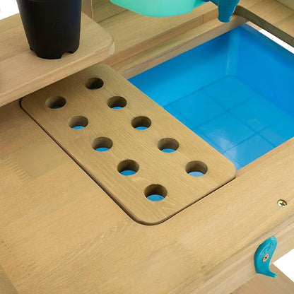 Kids Potting Bench, Outdoor Wooden Toy Toddler Gardening Table with Wheels, Sink & Faucet, Storage Shelves, Planting Pots, Durable, Weatherproof Backyard Playset for Kids Age 3+ Years