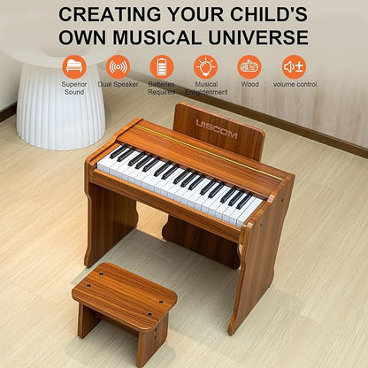 Kids Piano Keyboard, 37 Keys Digital Piano, Toddler Piano for Kids, Mini Baby Piano Toy, Kids Musical Instruments Sets, Wood Piano keyboard for kids Ages 3+,Brown