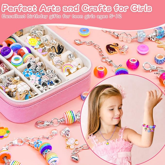 SUREHOME Charm Bracelet Making Kit Girls Christmas Gifts Unicorn Toy Jewelry Making Kit 8-12 Personalized Gifts for Ages 6 7 8 9 10 11 Year Old Girls Birthday Stuff Art Craft Supplies - Initial Box S