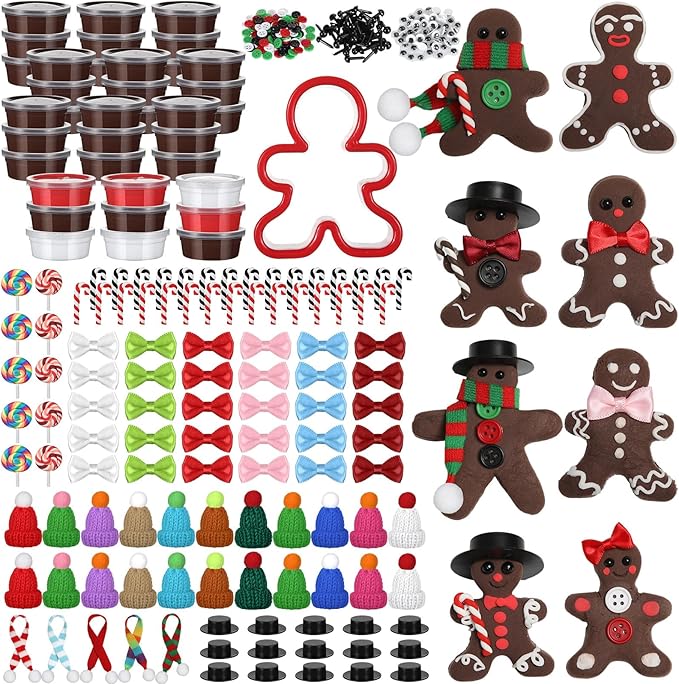 Arrowbash 412 Pcs Christmas Gingerbread Man DIY Crafts Kit, 36 Pack Air Dry Clay Crafts Make You Own Gingerbread Man Modeling Indoor Decorations Gift for Holiday Winter Party Supplies