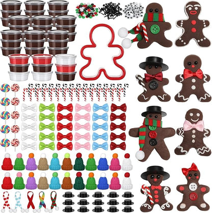 Arrowbash 412 Pcs Christmas Gingerbread Man DIY Crafts Kit, 36 Pack Air Dry Clay Crafts Make You Own Gingerbread Man Modeling Indoor Decorations Gift for Holiday Winter Party Supplies