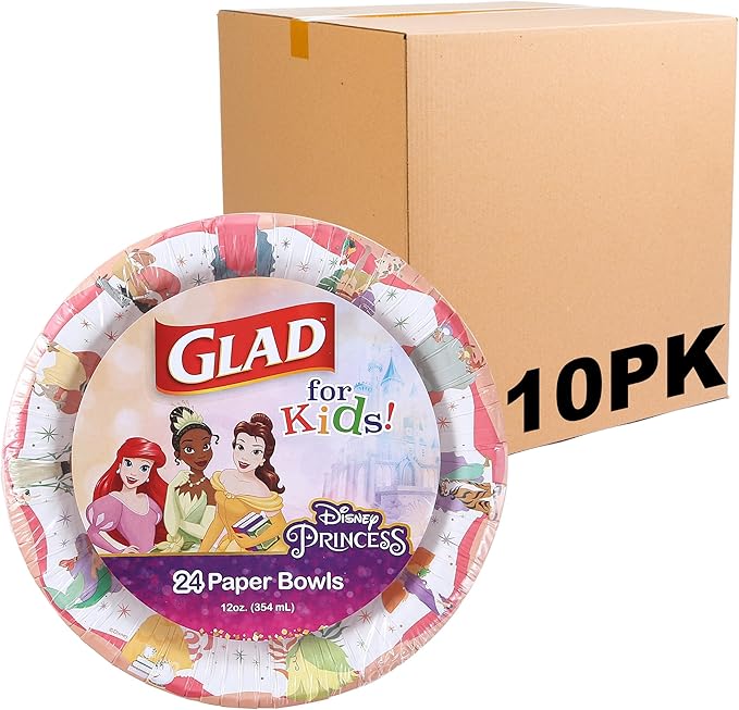 Glad for Kids Disney Princess Magic is in All of Us 12oz Paper Bowls| Disney Princess Paper Bowls, Kids Bowls| Kid-Friendly Paper Bowls for Everyday Use, 12oz Paper Bowls, 24 Count - 10 Pack