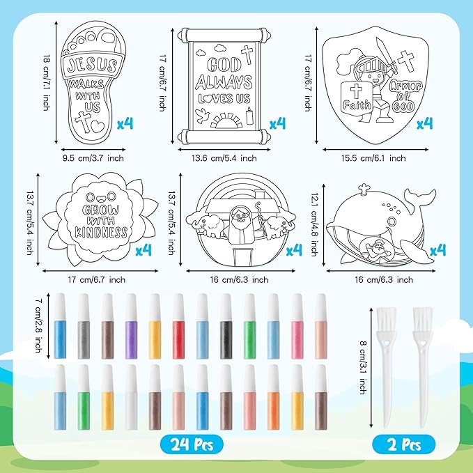 EZdhuawuse Religious Sand Art Craft Kit - 50P Easter Christian Sand Painting Cards for Kids DIY Sunday School Craft, Color Your Own God Jesus Cross DIY Crafts for Sunday Church Classroom Party