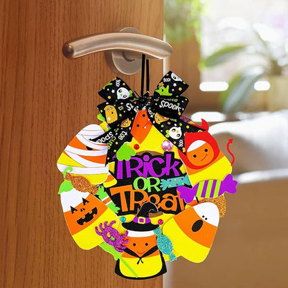 Winlyn 12 Sets Halloween Craft Kits Fall Crafts DIY Halloween Wreath Decorations Art Sets Pumpkin Monster Candy Corn Spider Bat Arts and Crafts Halloween Foam Stickers for Kids Classroom Activities