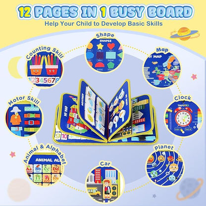 URMYWO Busy Board - Montessori Toys for 1 2 3 4 Year Old, Busy Book Toddler Activities with Fine Motor Skills, Autism Sensory Toys Gifts for Boys Girls, Travel Toys for Road Trip Plane Car