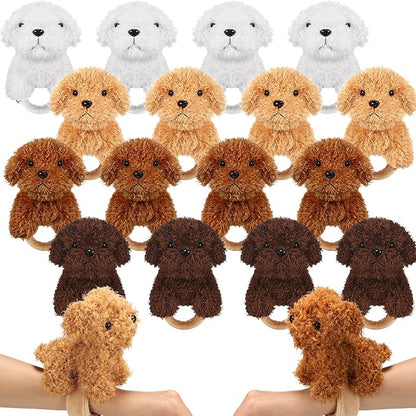 Ceenna 16 Pcs Valentine's Day Puppy Stuffed Animal Slap Bracelets Colorful Puppy Slap Bracelets 8.66 Inch Adorable Puppy Slap Wrist Bracelets Bulk for Birthday Party Favors Goodie Bag Fillers