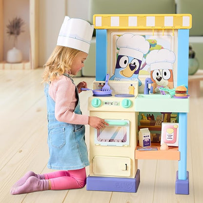 Bluey - Cook with Chef Kitchen Playset, with Over 20 Sounds, Phrases, Music and Lights, Plus 20 Play Pieces Included, Over 3 feet/ 90cm Tall, Includes A Chef Hat and Duck Cake