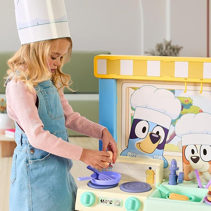 Bluey - Cook with Chef Kitchen Playset, with Over 20 Sounds, Phrases, Music and Lights, Plus 20 Play Pieces Included, Over 3 feet/ 90cm Tall, Includes A Chef Hat and Duck Cake
